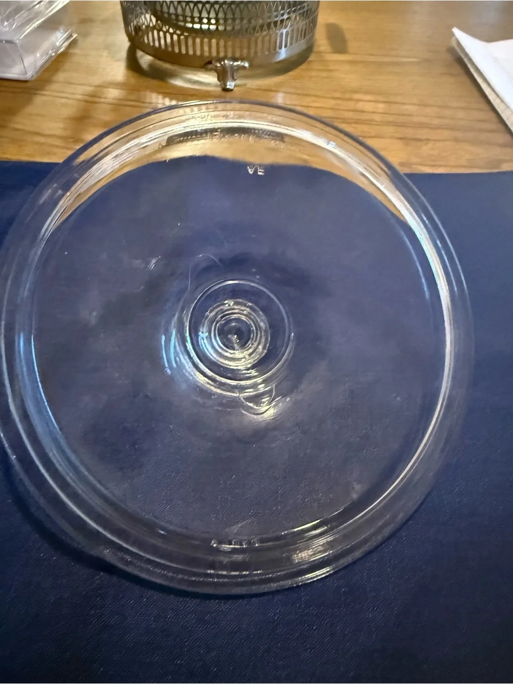Vintage Pyrex Clear Glass Lid with Silver Metal Serving Holder